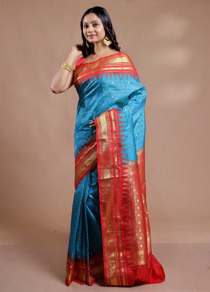 Green Gadwal Pure Silk Saree Without Blouse Piece