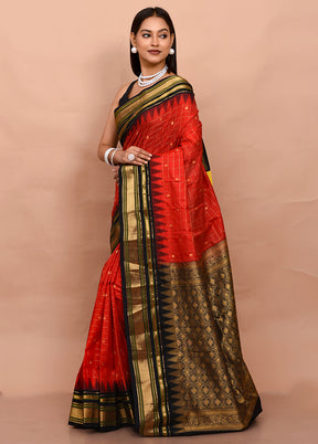 Pink Gadwal Silk Saree Without Blouse Piece - Indian Silk House Agencies