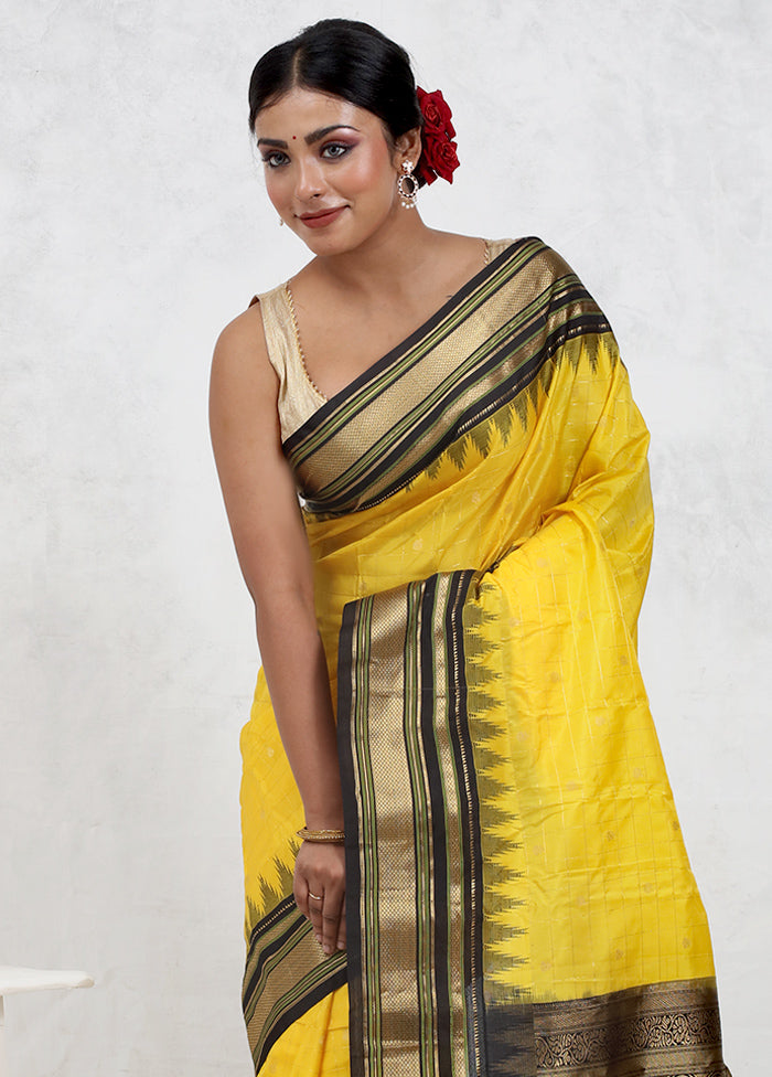 Yellow Gadwal Pure Silk Saree Without Blouse Piece - Indian Silk House Agencies