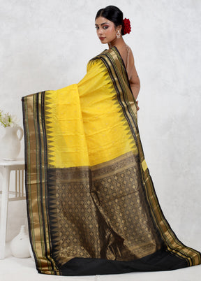 Yellow Gadwal Pure Silk Saree Without Blouse Piece - Indian Silk House Agencies