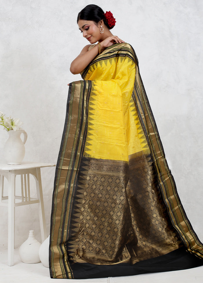 Yellow Gadwal Pure Silk Saree Without Blouse Piece - Indian Silk House Agencies