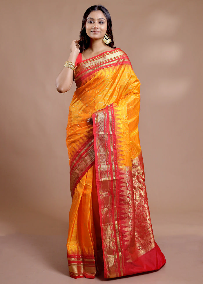 Yellow Gadwal Pure Silk Saree Without Blouse Piece
