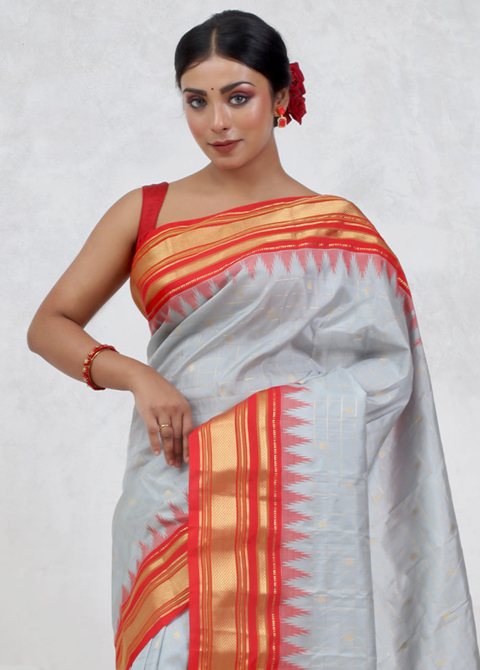 Grey Gadwal Pure Silk Saree Without Blouse Piece - Indian Silk House Agencies