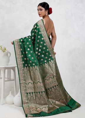 Green Banarasi Silk Saree Without Blouse Piece - Indian Silk House Agencies