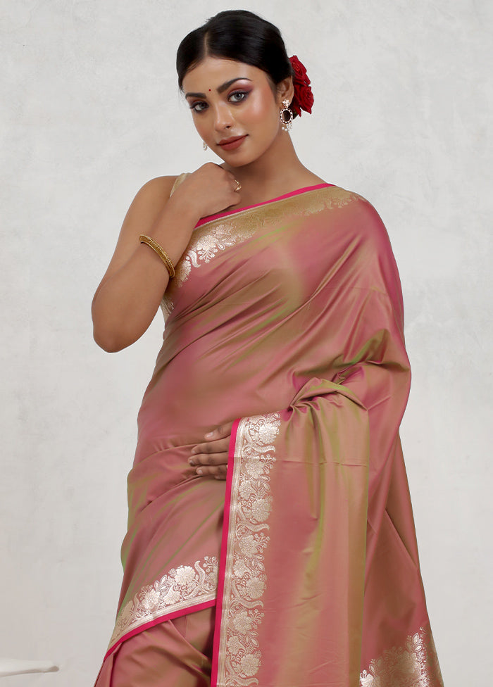 Pink Banarasi Silk Saree Without Blouse Piece - Indian Silk House Agencies