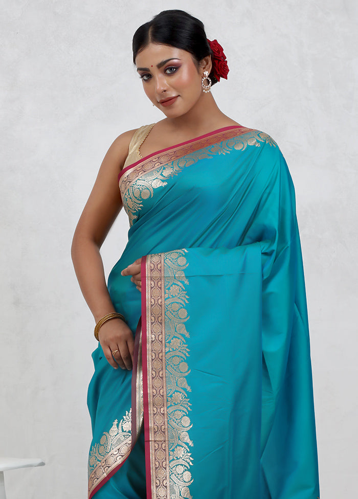 Blue Banarasi Silk Saree Without Blouse Piece - Indian Silk House Agencies