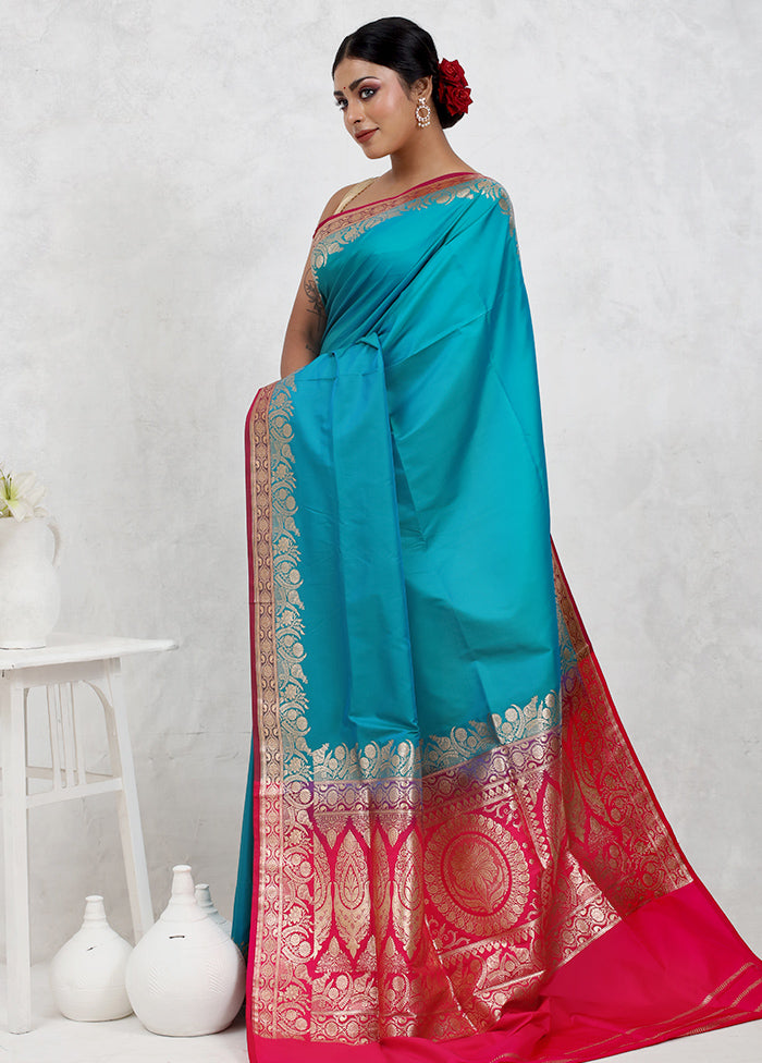 Blue Banarasi Silk Saree Without Blouse Piece - Indian Silk House Agencies