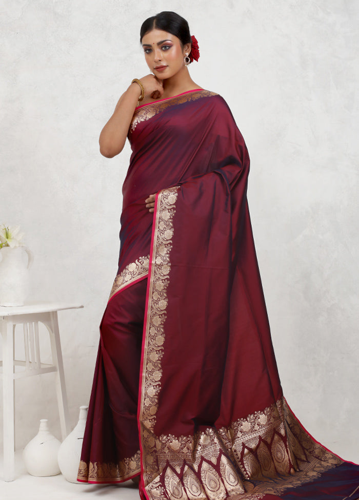 Maroon Banarasi Silk Saree Without Blouse Piece - Indian Silk House Agencies