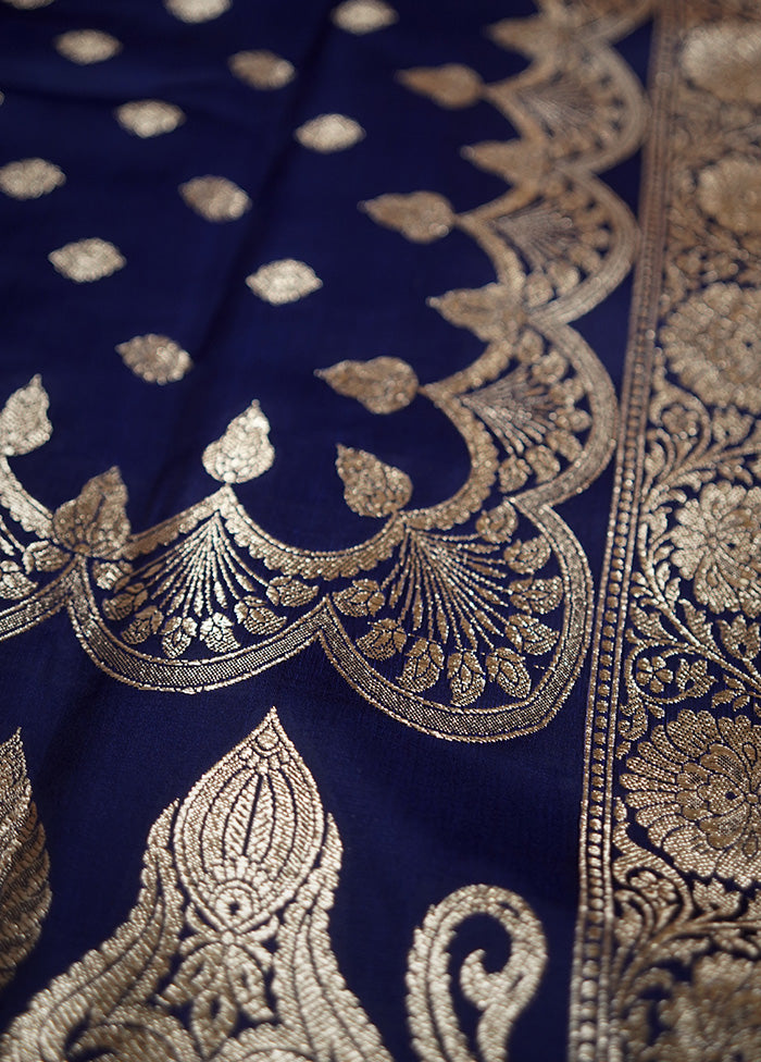 Blue Banarasi Silk Saree With Blouse Piece