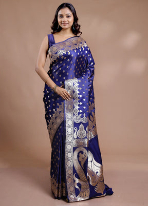 Blue Banarasi Silk Saree With Blouse Piece - Indian Silk House Agencies