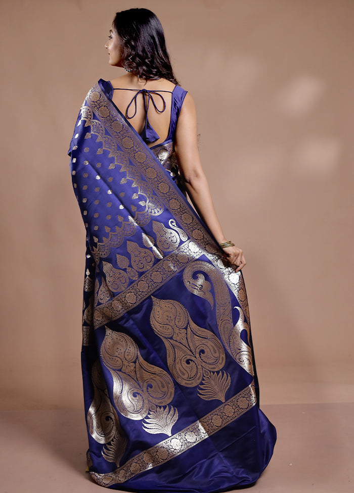 Blue Banarasi Silk Saree With Blouse Piece