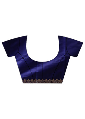 Blue Banarasi Silk Saree With Blouse Piece