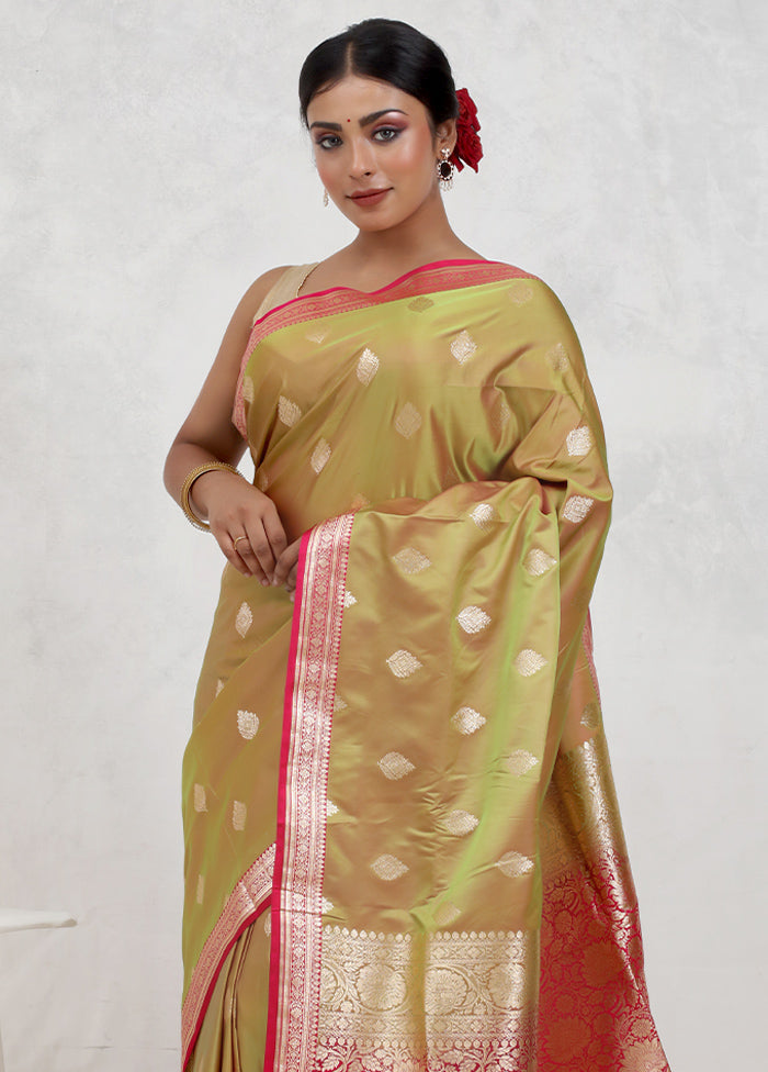 Green Banarasi Silk Saree Without Blouse Piece