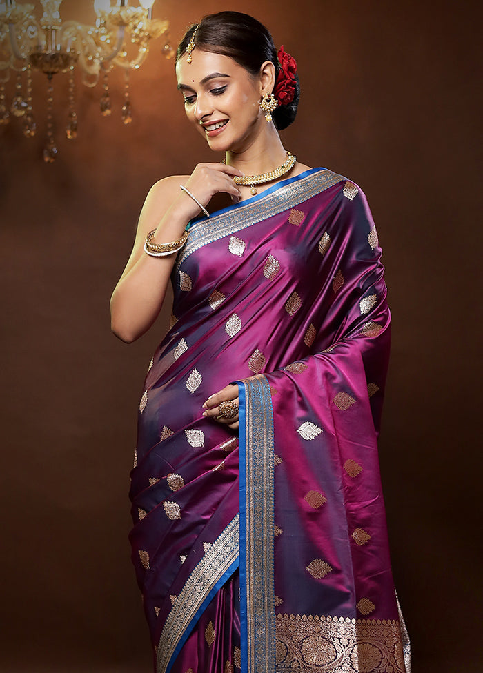 Purple Banarasi Silk Saree With Blouse Piece