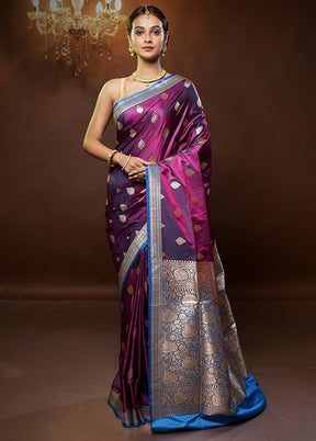 Purple Banarasi Silk Saree With Blouse Piece