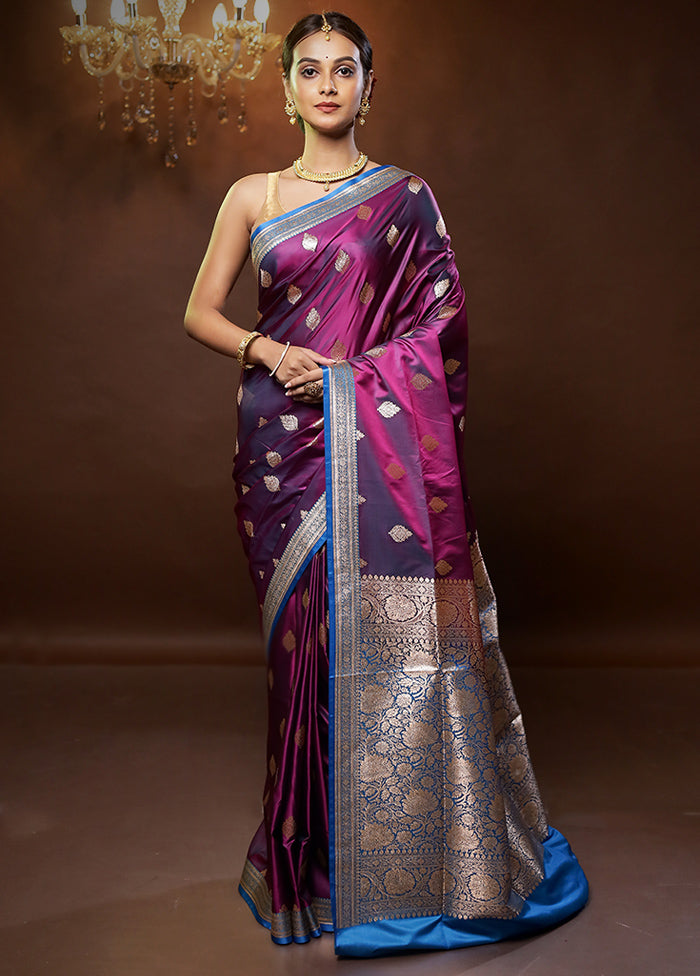 Purple Banarasi Silk Saree With Blouse Piece