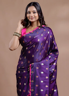 Purple Banarasi Silk Saree With Blouse Piece