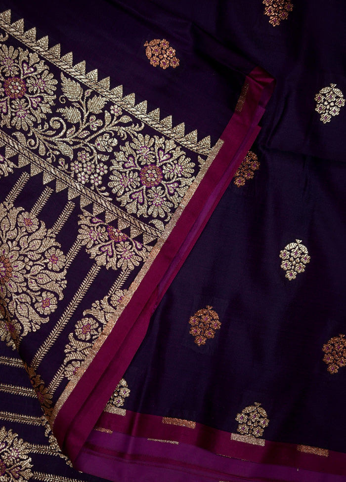Purple Banarasi Silk Saree With Blouse Piece