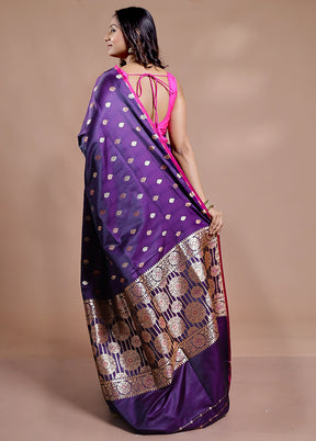 Purple Banarasi Silk Saree With Blouse Piece