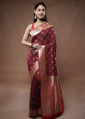 Maroon Banarasi Pure Silk Saree With Blouse Piece - Indian Silk House Agencies