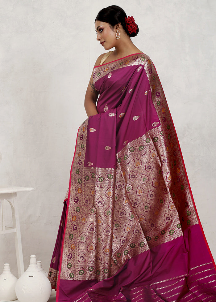 Pink Banarasi Pure Silk Saree Without Blouse Piece - Indian Silk House Agencies