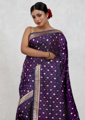 Purple Banarasi Silk Saree Without Blouse Piece - Indian Silk House Agencies