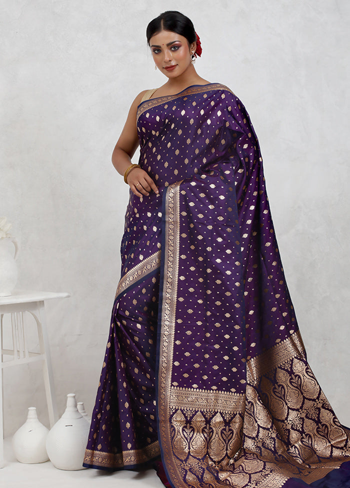 Purple Banarasi Silk Saree Without Blouse Piece