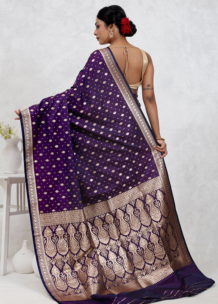 Purple Banarasi Silk Saree Without Blouse Piece - Indian Silk House Agencies