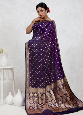 Purple Banarasi Silk Saree Without Blouse Piece - Indian Silk House Agencies