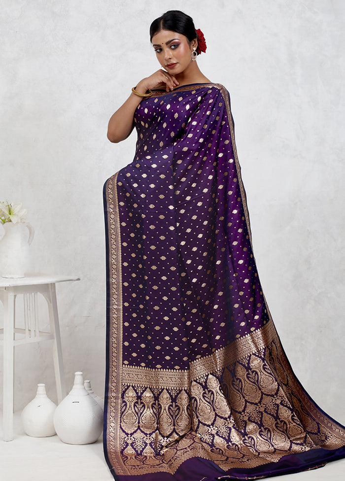 Purple Banarasi Silk Saree Without Blouse Piece - Indian Silk House Agencies