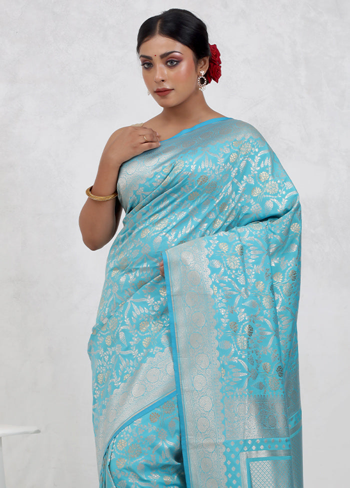 Blue Uppada Silk Saree Without Blouse Piece