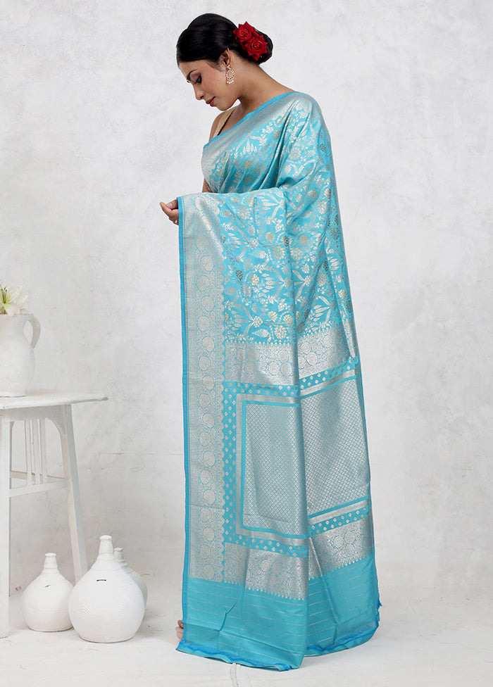 Blue Uppada Silk Saree Without Blouse Piece - Indian Silk House Agencies