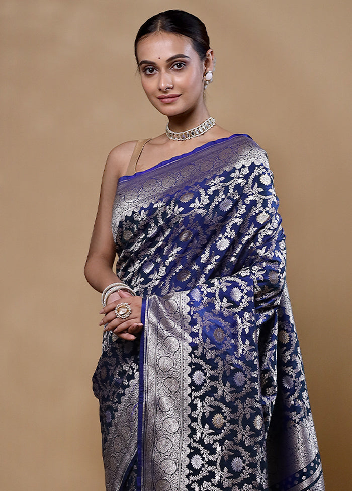 Blue Uppada Silk Saree With Blouse Piece