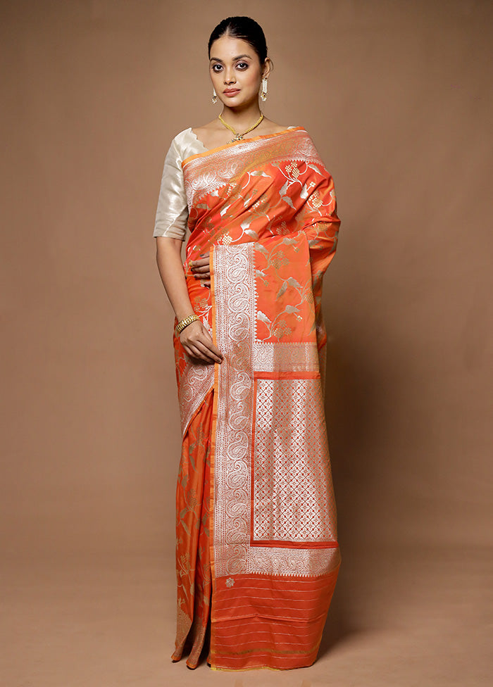 Orange Uppada Silk Saree With Blouse Piece