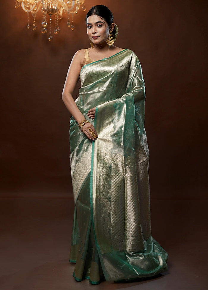 Green Tissue Silk Saree With Blouse Piece