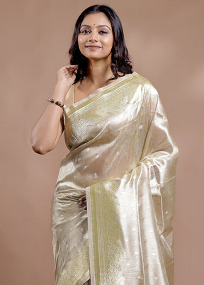 Cream Tissue Silk Saree With Blouse Piece