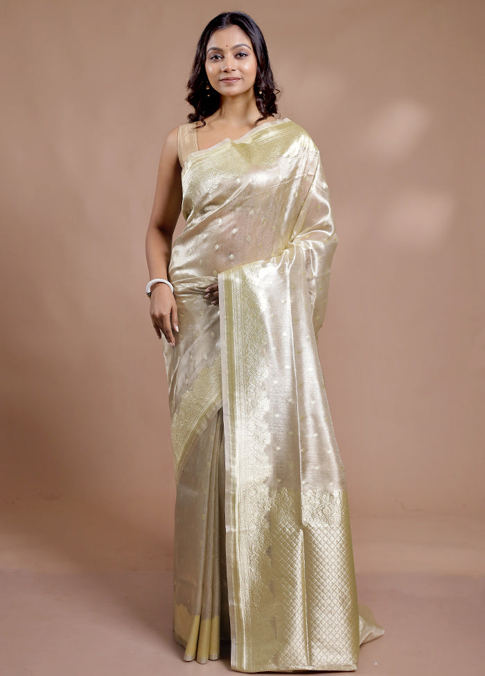 Cream Tissue Silk Saree With Blouse Piece - Indian Silk House Agencies