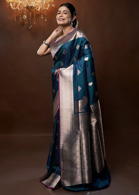 Blue Banarasi Silk Saree With Blouse Piece