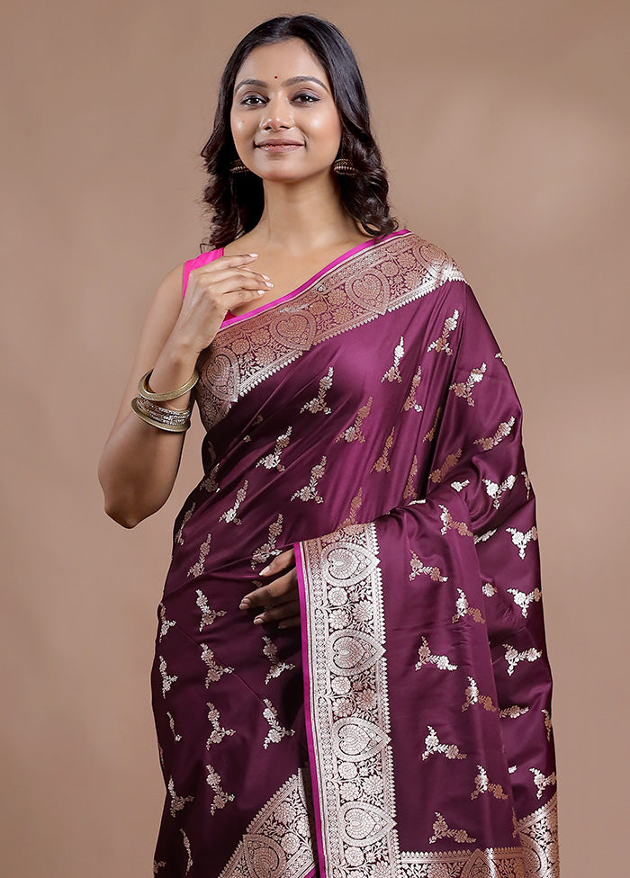 Purple Banarasi Silk Saree With Blouse Piece - Indian Silk House Agencies