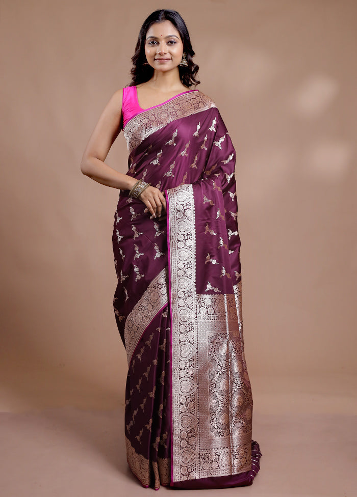 Purple Banarasi Silk Saree With Blouse Piece