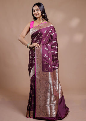 Purple Banarasi Silk Saree With Blouse Piece - Indian Silk House Agencies