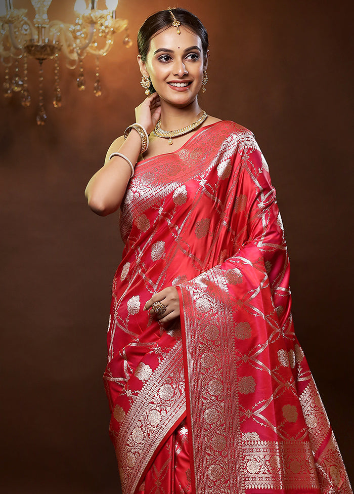 Pink Banarasi Silk Saree With Blouse Piece - Indian Silk House Agencies