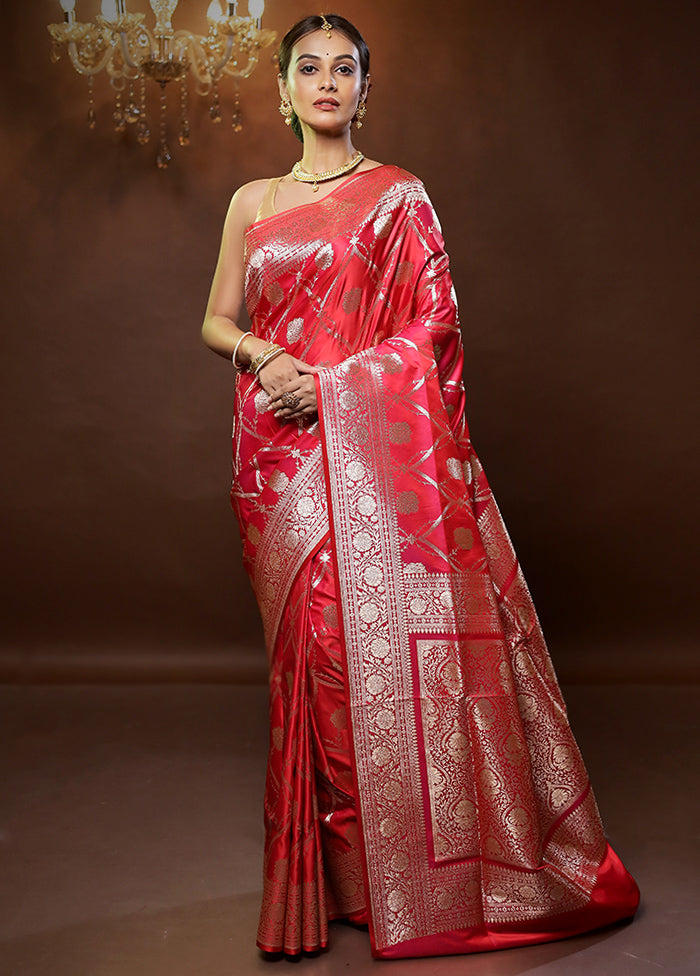 Pink Banarasi Silk Saree With Blouse Piece