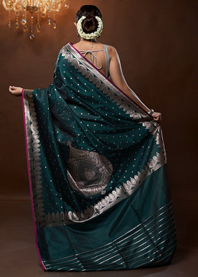 Green Banarasi Silk Saree With Blouse Piece