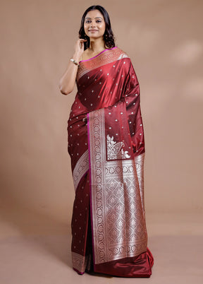 Maroon Banarasi Silk Saree With Blouse Piece - Indian Silk House Agencies