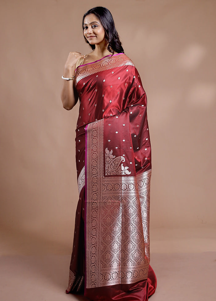 Maroon Banarasi Silk Saree With Blouse Piece - Indian Silk House Agencies