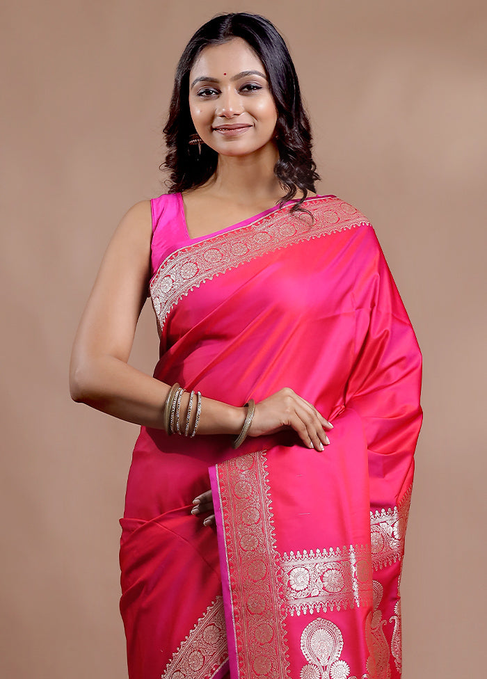 Pink Banarasi Silk Saree With Blouse Piece