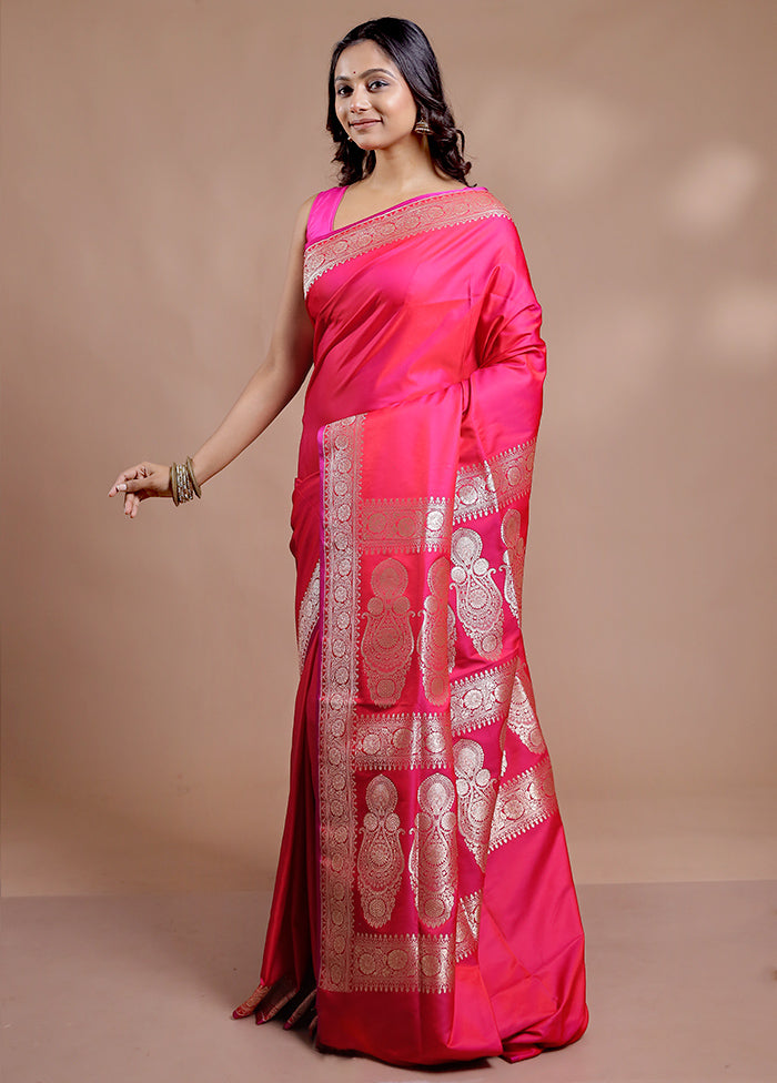 Pink Banarasi Silk Saree With Blouse Piece