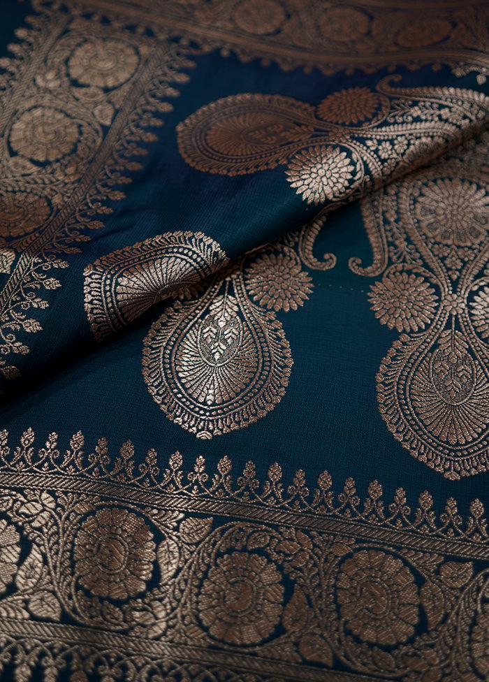 Blue Banarasi Silk Saree With Blouse Piece - Indian Silk House Agencies