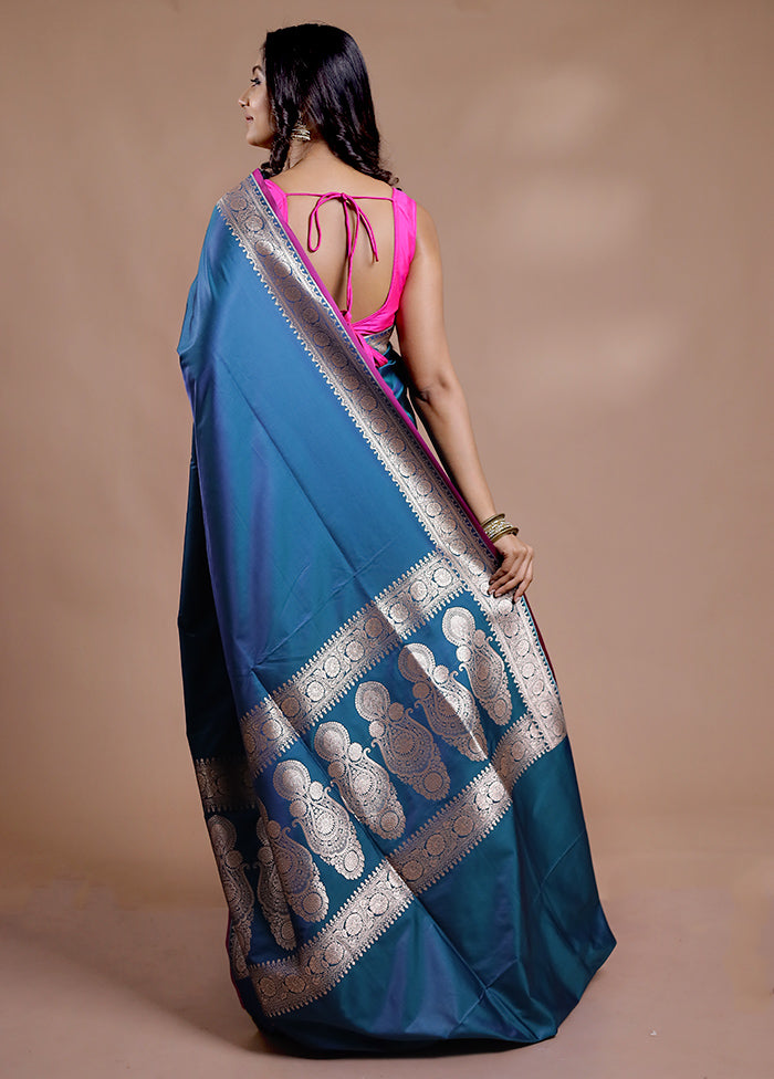 Blue Banarasi Silk Saree With Blouse Piece - Indian Silk House Agencies